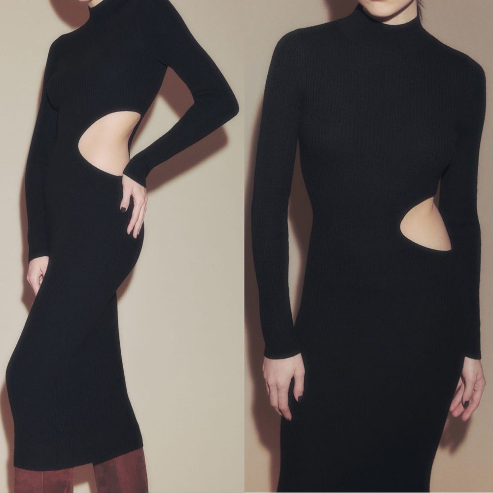 Reformation Black Vallo Cashmere Cut Out Sweater Dress Medium